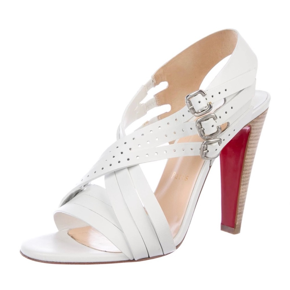 Rare! ✨Christian Louboutin Guernica 100 Calf/Cuoio Heel White/Grezzo